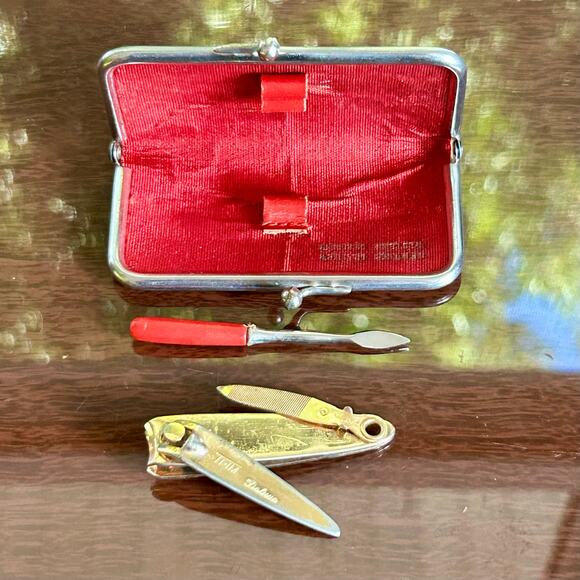 Vintage Red Leather Travel Manicure Set West Germany - Picture 3 of 11